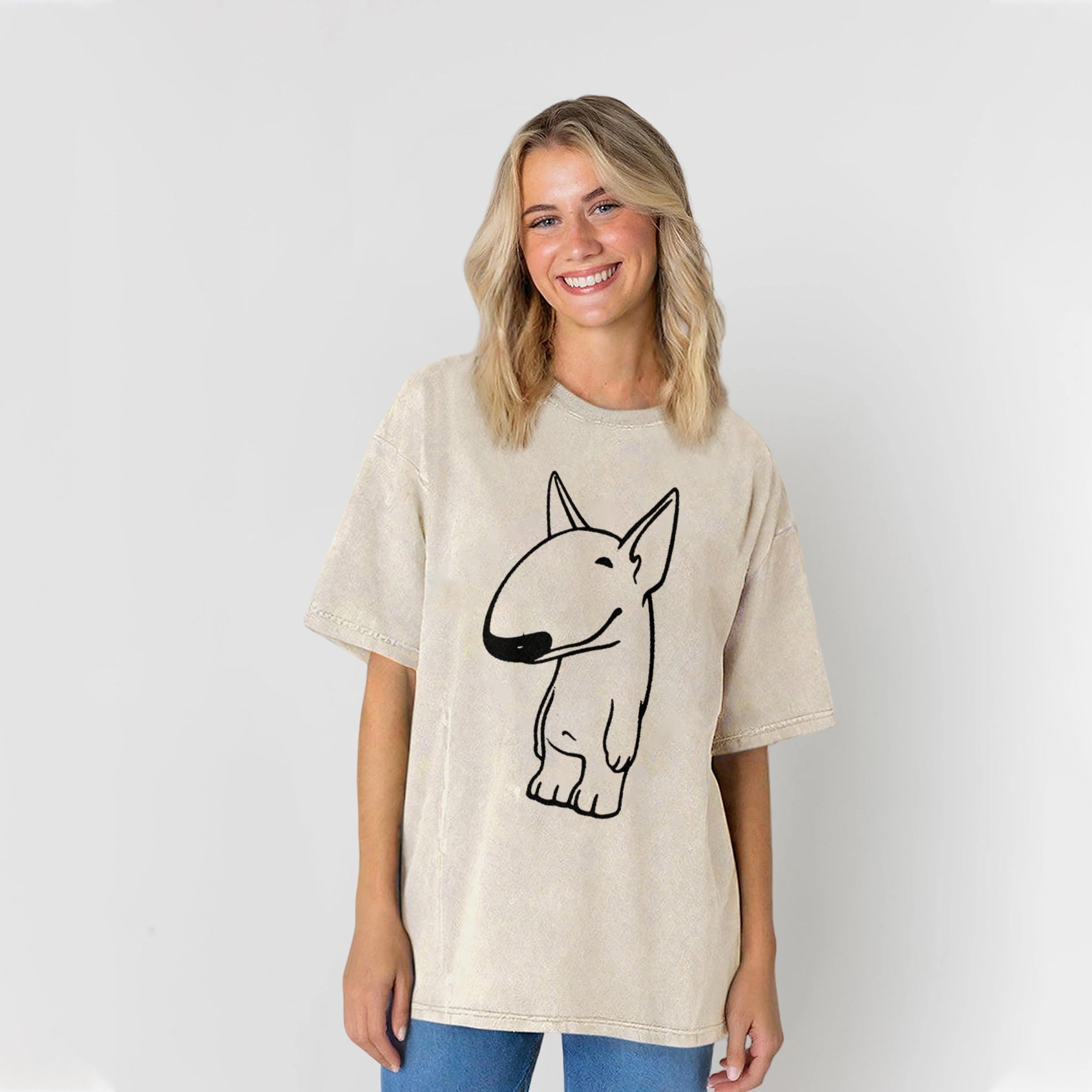 Funny Bull Terrier Sketch Washed Unisex Tee