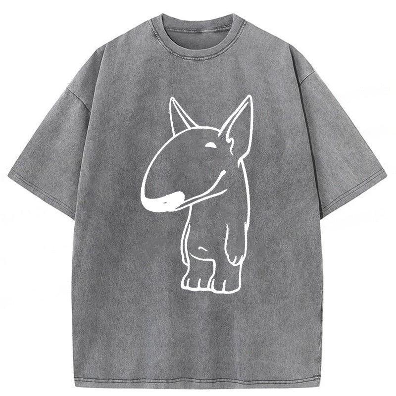 Funny Bull Terrier Sketch Washed Unisex Tee
