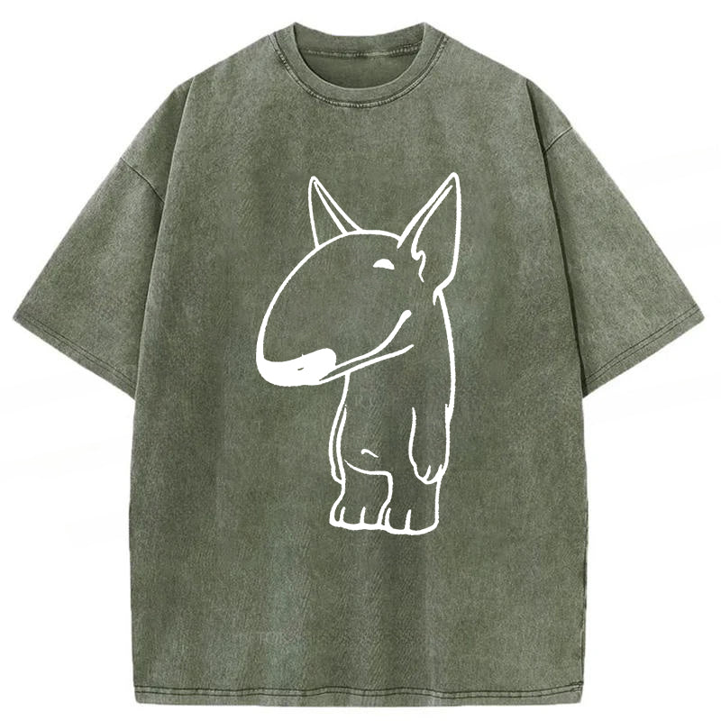 Funny Bull Terrier Sketch Washed Unisex Tee