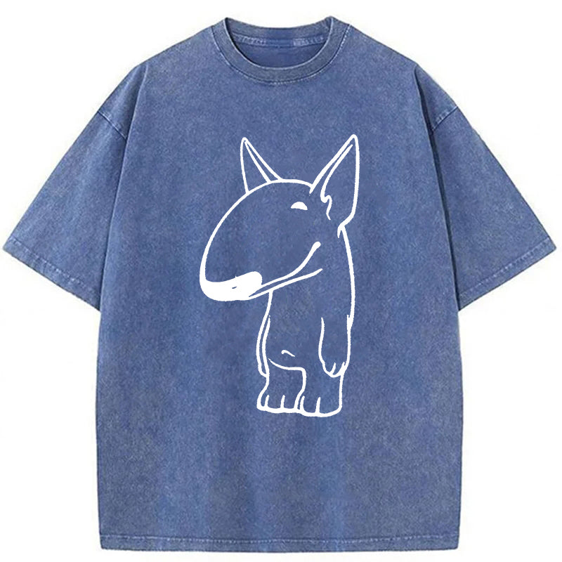 Funny Bull Terrier Sketch Washed Unisex Tee