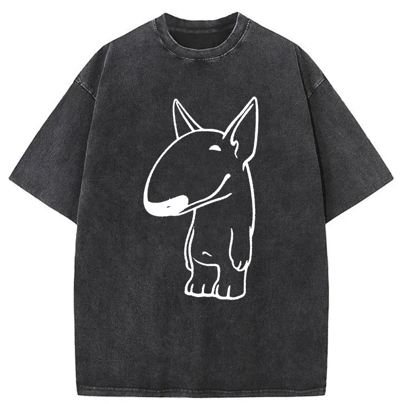 Funny Bull Terrier Sketch Washed Unisex Tee