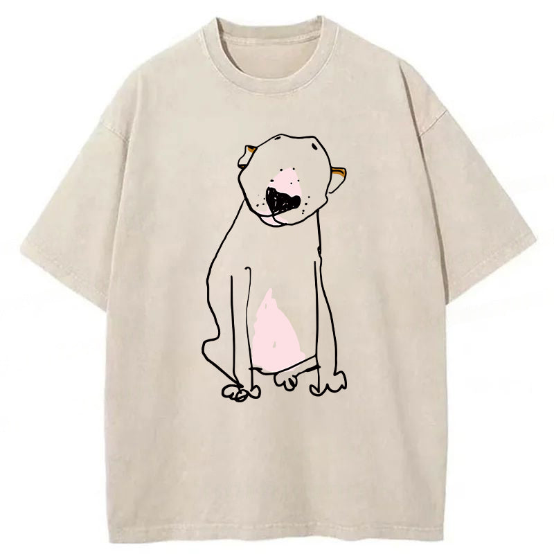 Funny Bull Terrier Sketch Washed Unisex Tee