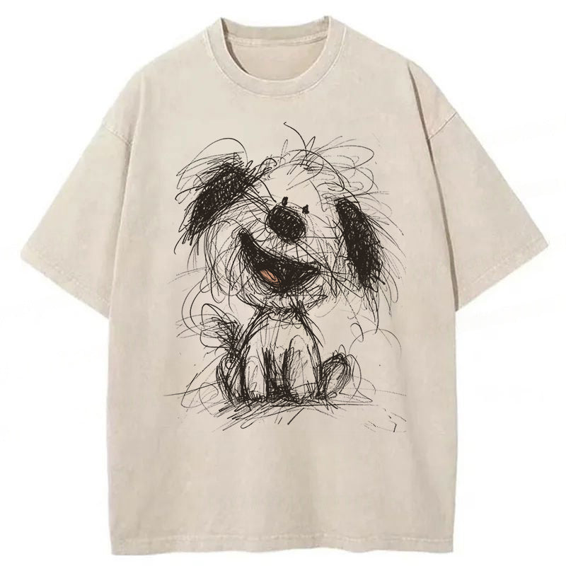 Cute Dogs Drawing Washed Unisex Tee