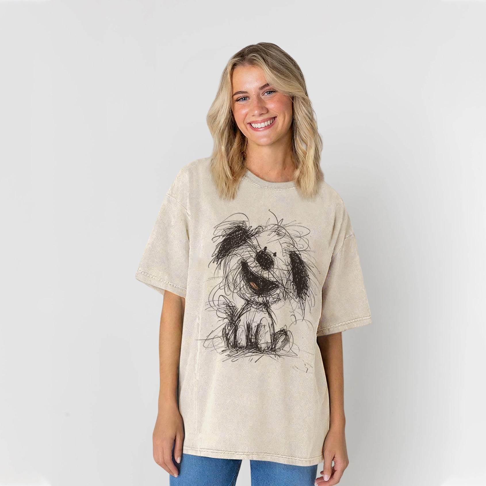 Cute Dogs Drawing Washed Unisex Tee
