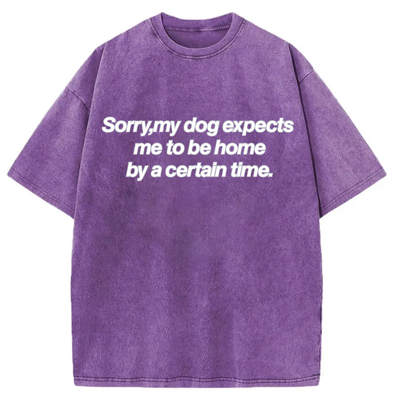 My Dog Expects Me To Be Home By A Certain Time Washed Unisex Tee
