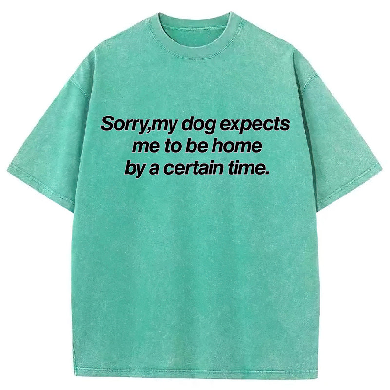My Dog Expects Me To Be Home By A Certain Time Washed Unisex Tee