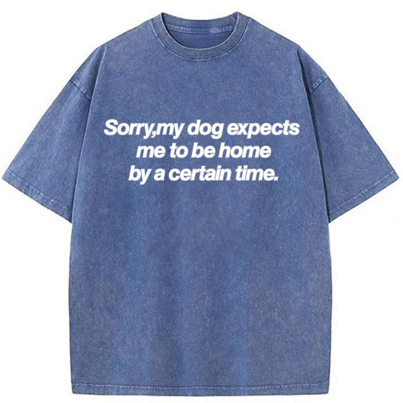 My Dog Expects Me To Be Home By A Certain Time Washed Unisex Tee