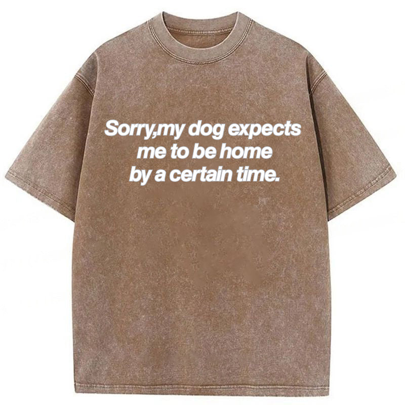 My Dog Expects Me To Be Home By A Certain Time Washed Unisex Tee