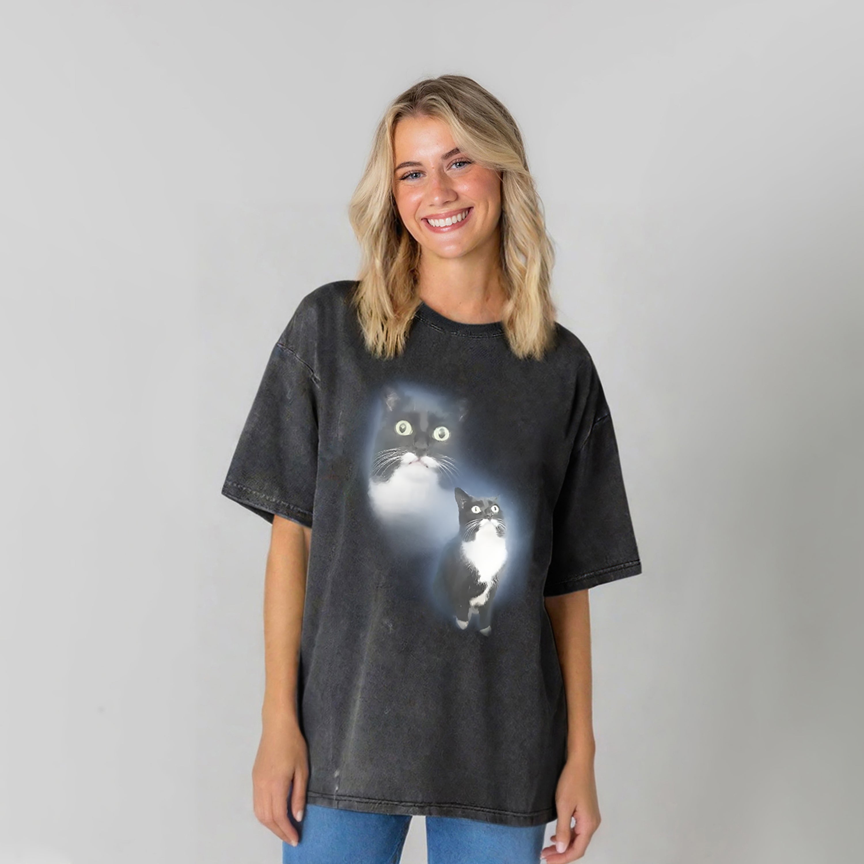 Pet Cat Portrait Washed Unisex Tee