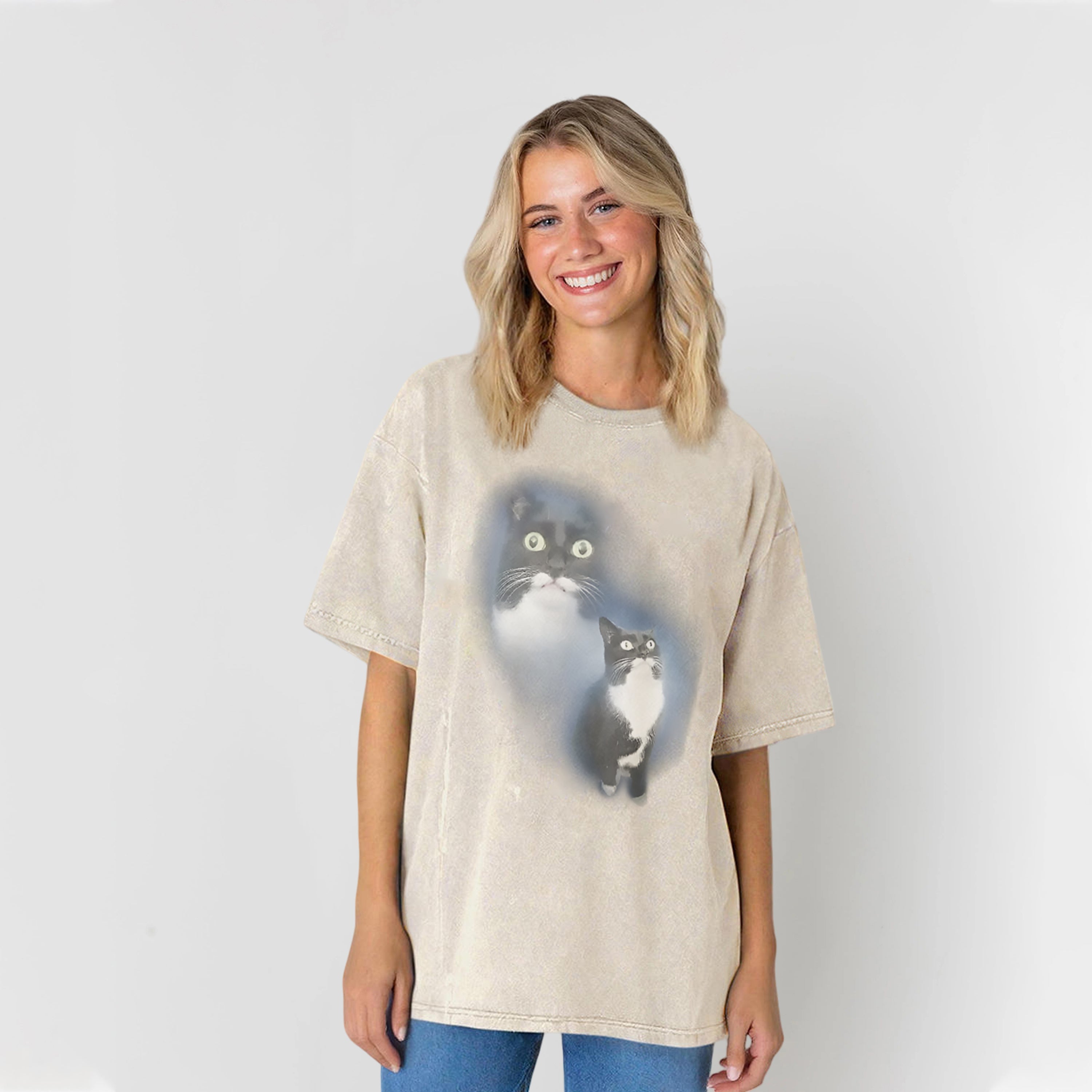 Pet Cat Portrait Washed Unisex Tee