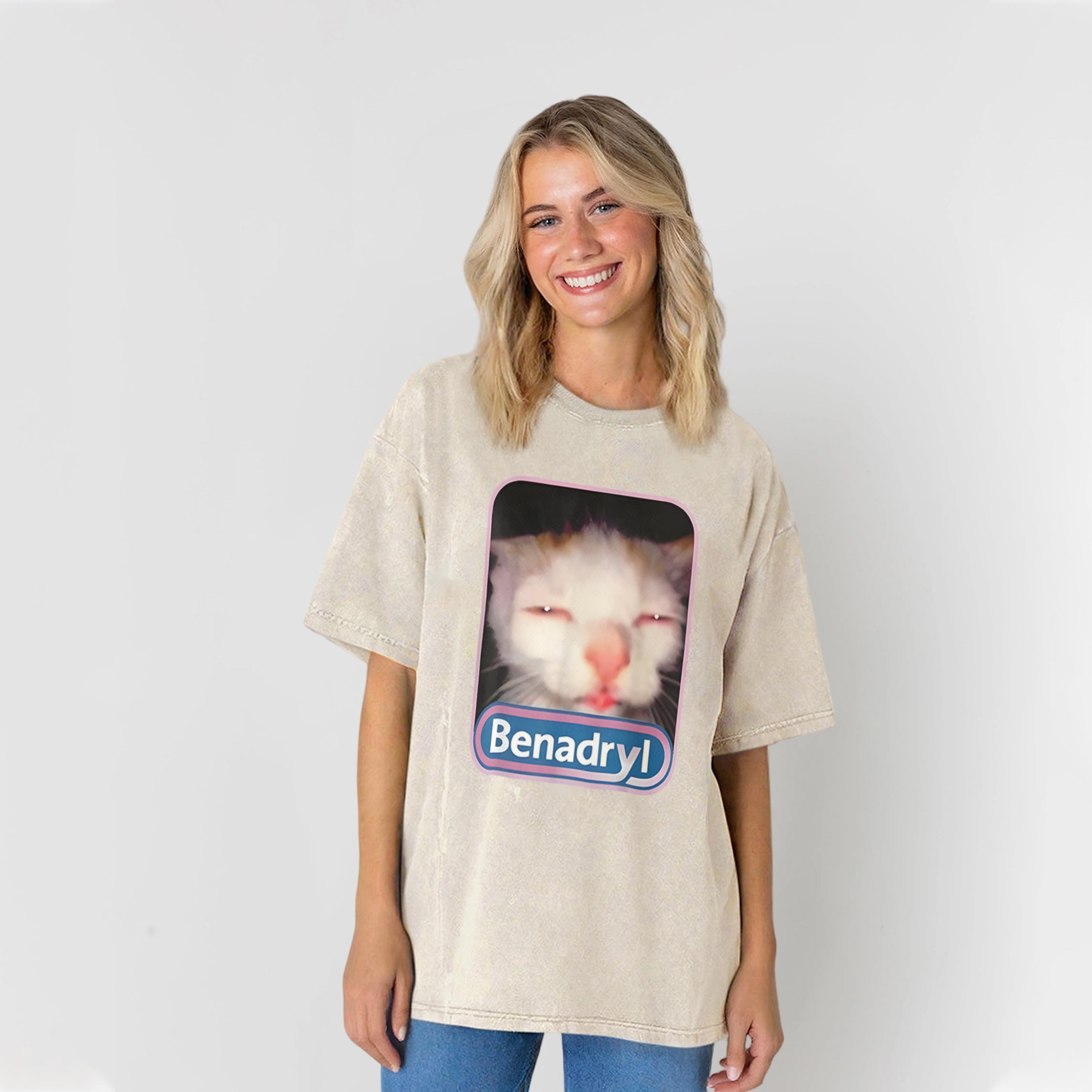 Benadryl Meme Cat Graphic Washed Unisex Tee