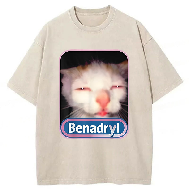 Benadryl Meme Cat Graphic Washed Unisex Tee