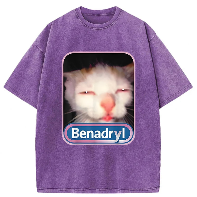 Benadryl Meme Cat Graphic Washed Unisex Tee