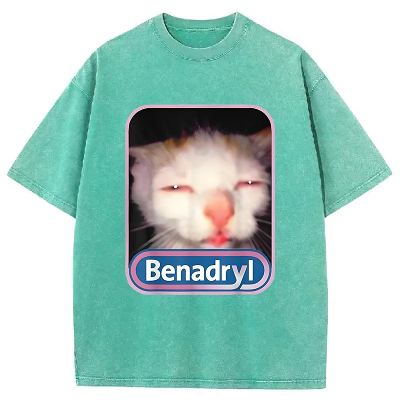Benadryl Meme Cat Graphic Washed Unisex Tee