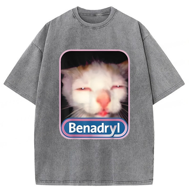 Benadryl Meme Cat Graphic Washed Unisex Tee