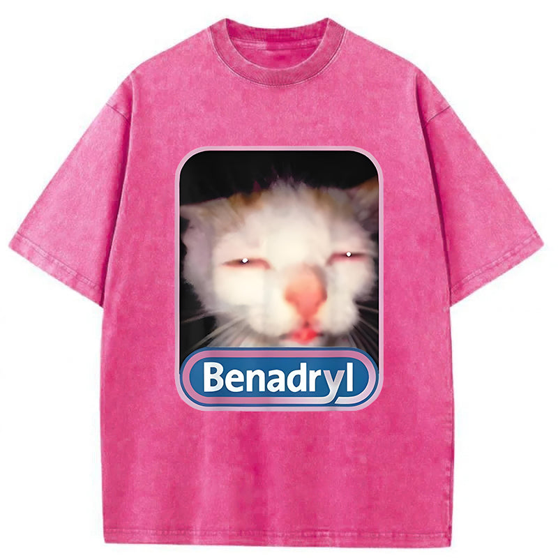 Benadryl Meme Cat Graphic Washed Unisex Tee