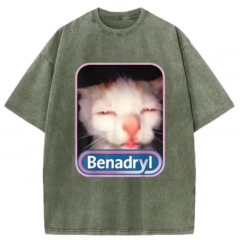 Benadryl Meme Cat Graphic Washed Unisex Tee