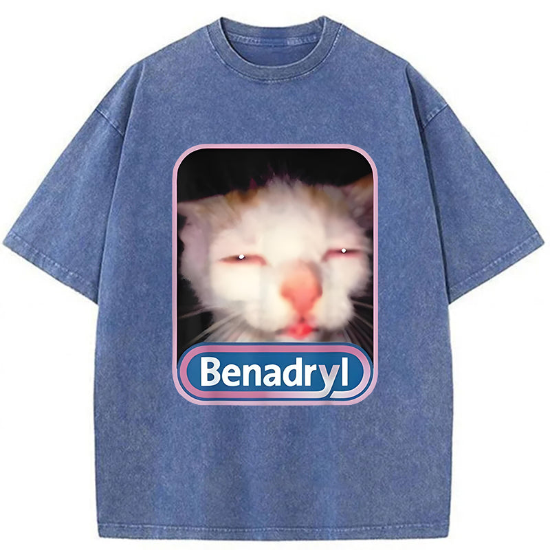 Benadryl Meme Cat Graphic Washed Unisex Tee