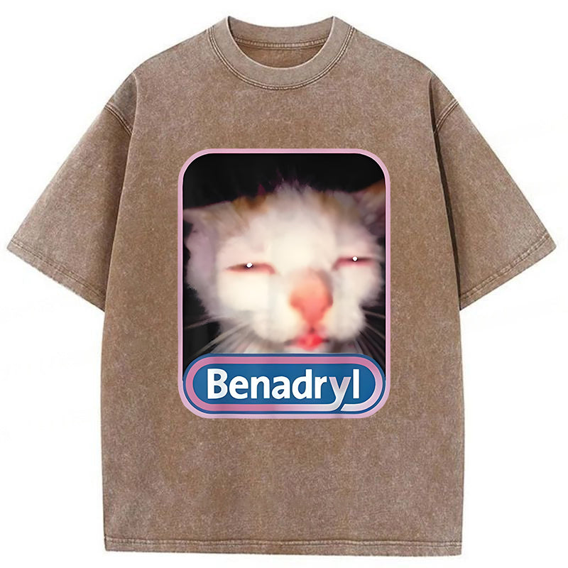 Benadryl Meme Cat Graphic Washed Unisex Tee