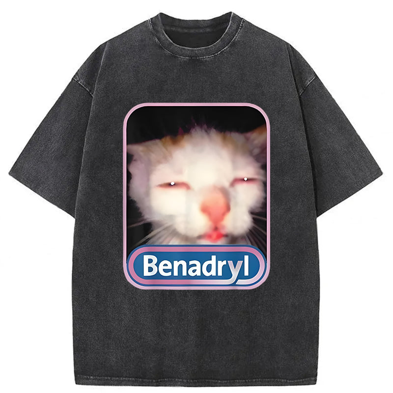 Benadryl Meme Cat Graphic Washed Unisex Tee