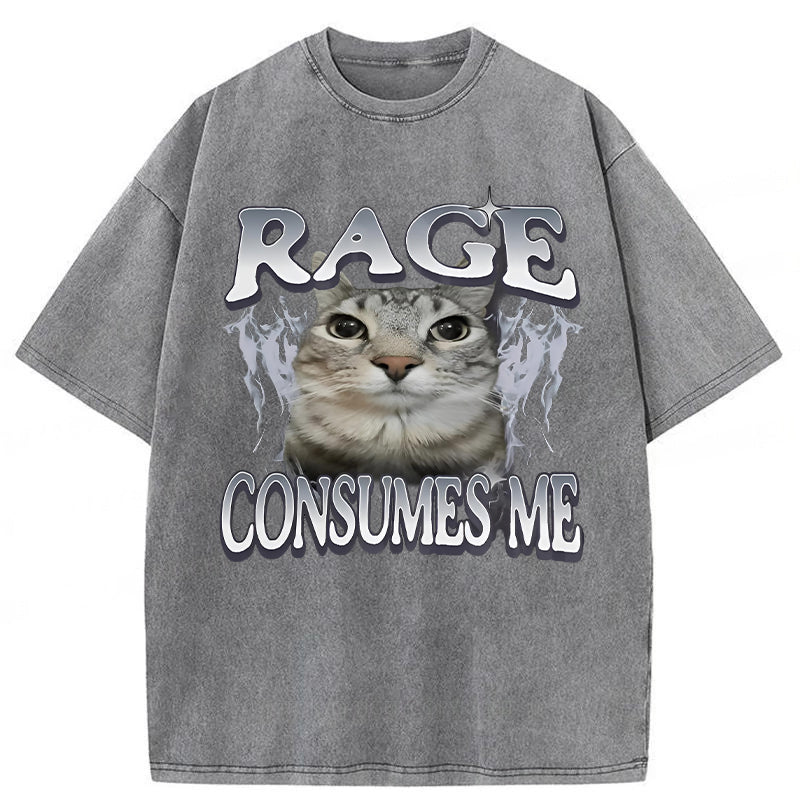 Rage Consumes Me Cat Washed Unisex Tee