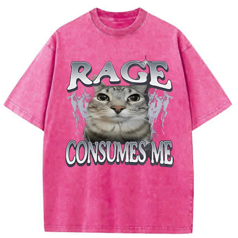 Rage Consumes Me Cat Washed Unisex Tee
