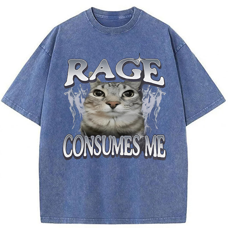 Rage Consumes Me Cat Washed Unisex Tee