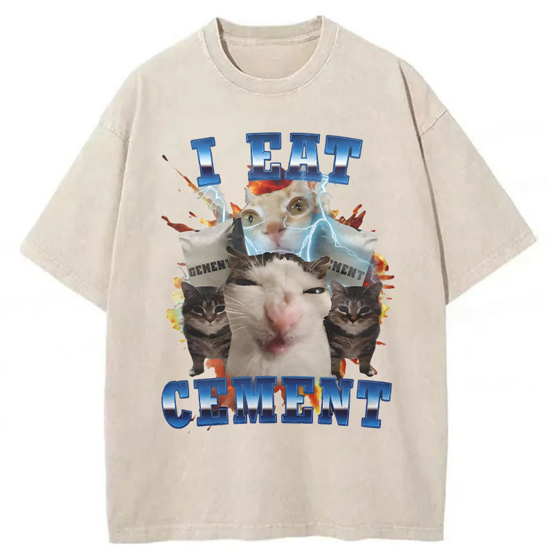 I Eat Cement Funny Cat Washed Unisex Tee