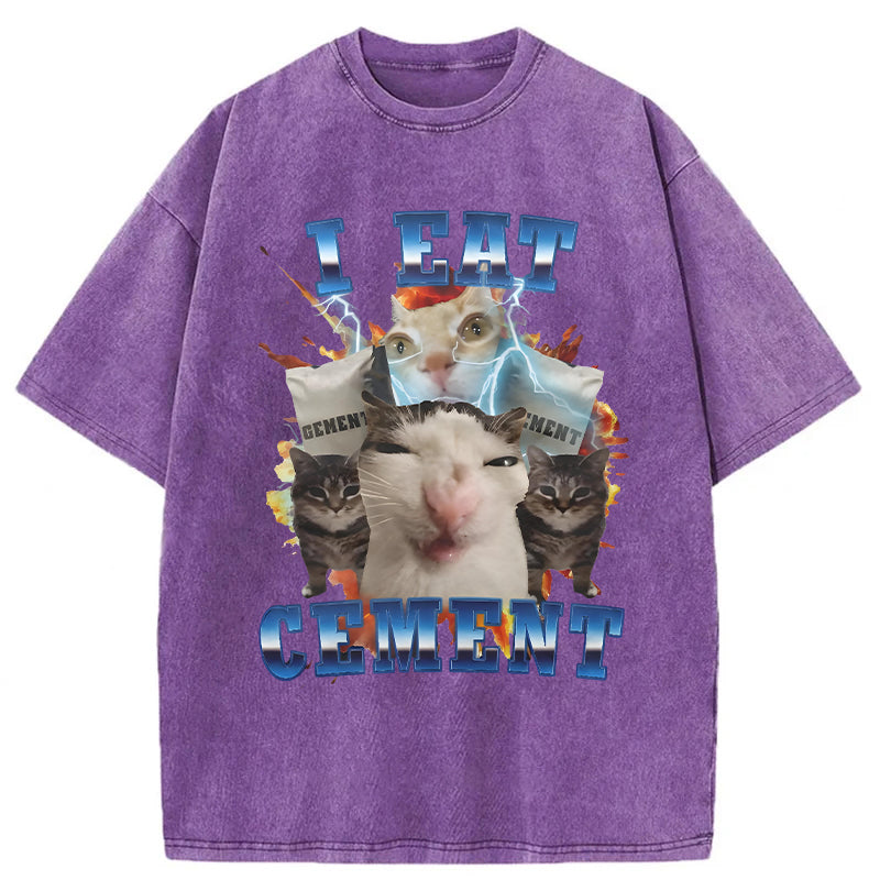 I Eat Cement Funny Cat Washed Unisex Tee