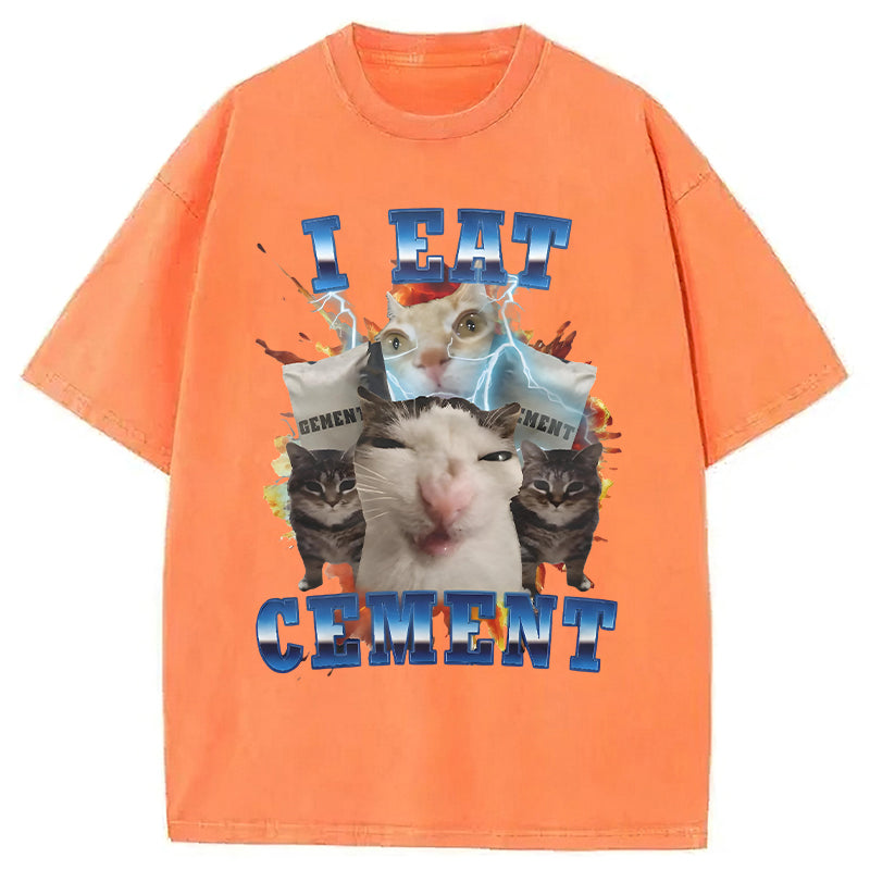 I Eat Cement Funny Cat Washed Unisex Tee