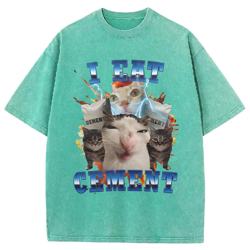 I Eat Cement Funny Cat Washed Unisex Tee