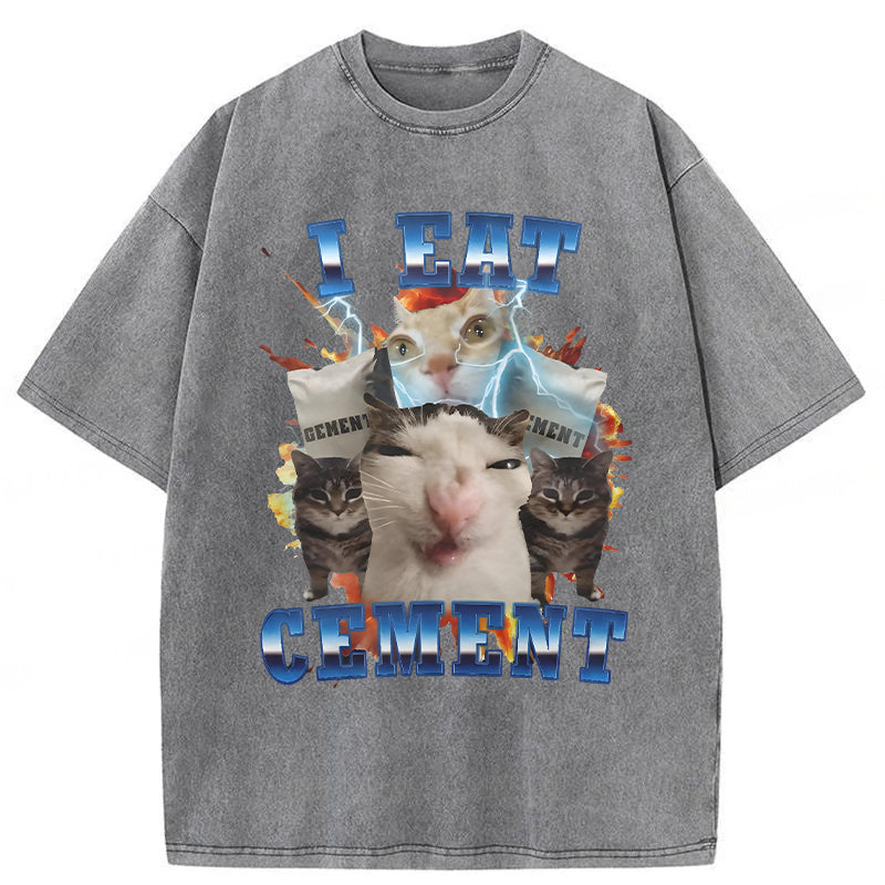 I Eat Cement Funny Cat Washed Unisex Tee