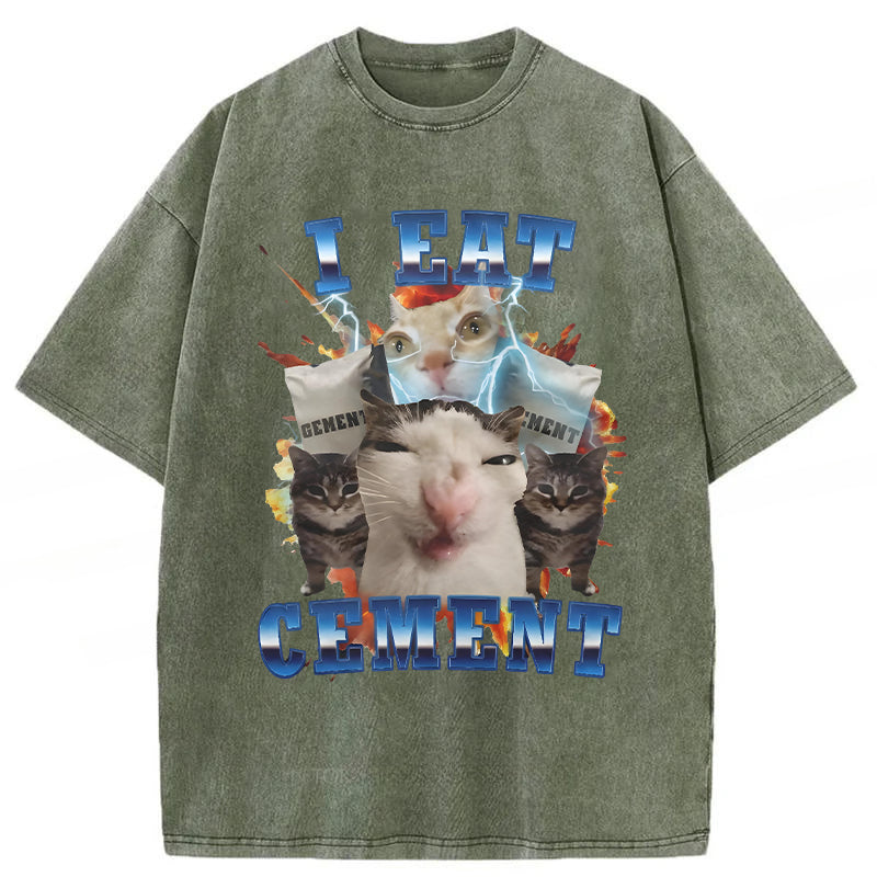 I Eat Cement Funny Cat Washed Unisex Tee