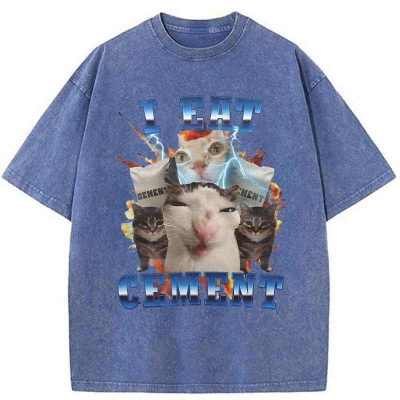 I Eat Cement Funny Cat Washed Unisex Tee