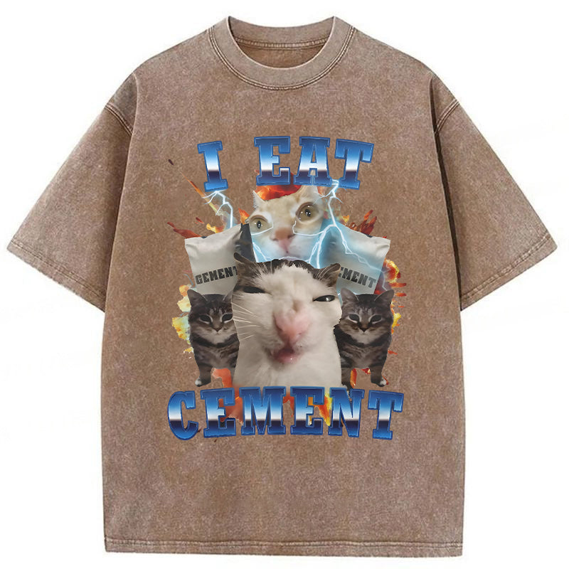 I Eat Cement Funny Cat Washed Unisex Tee