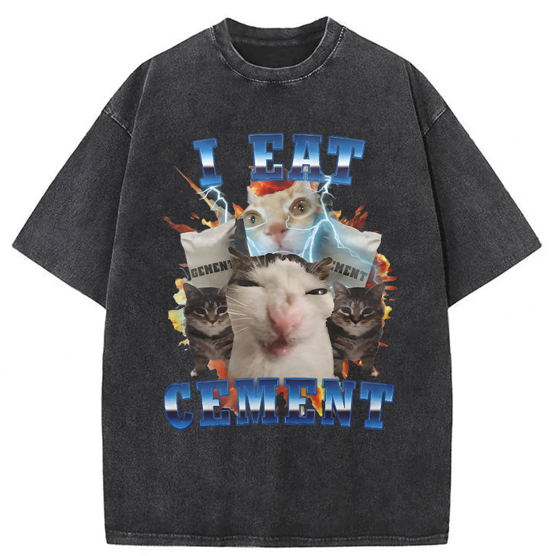 I Eat Cement Funny Cat Washed Unisex Tee