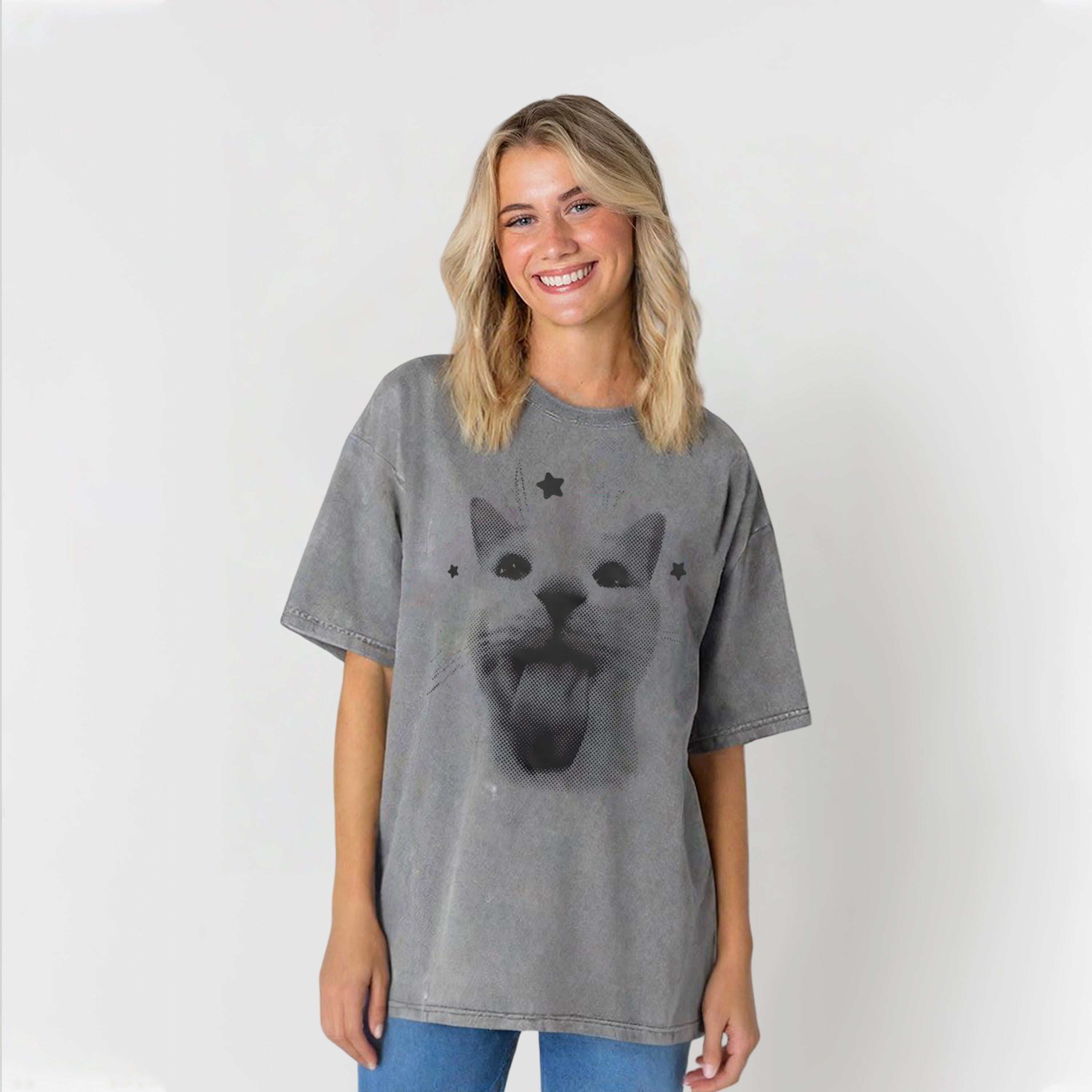 Funny Y2k Cat Washed Unisex Tee