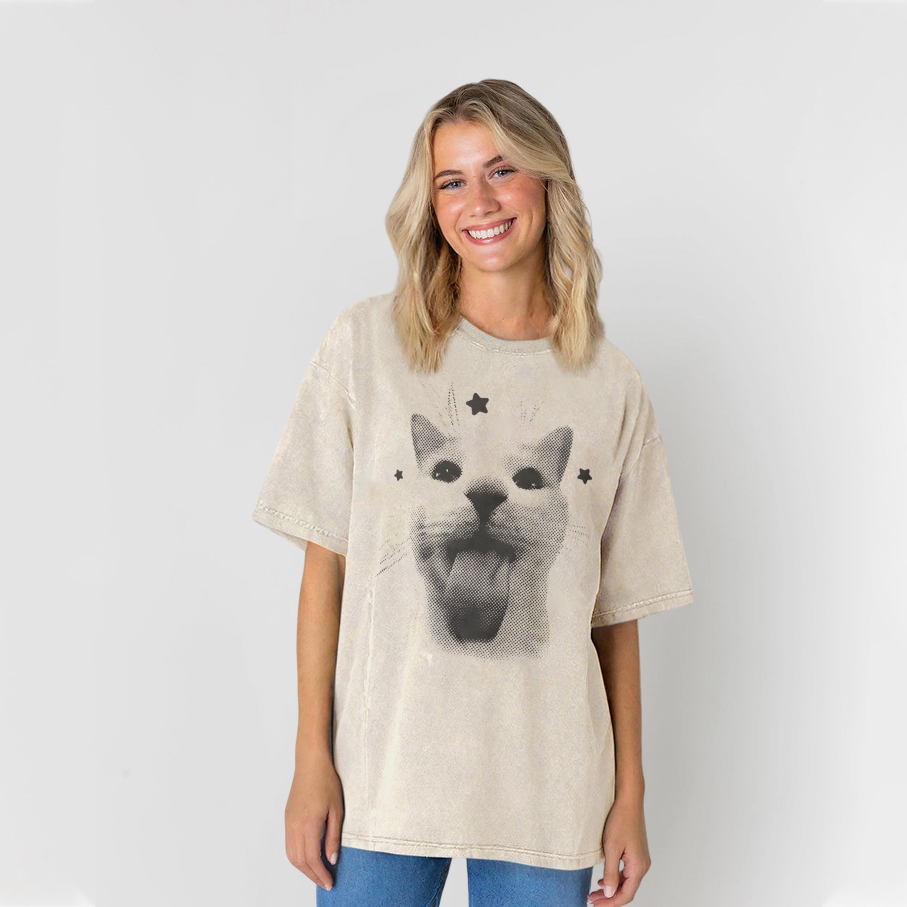 Funny Y2k Cat Washed Unisex Tee