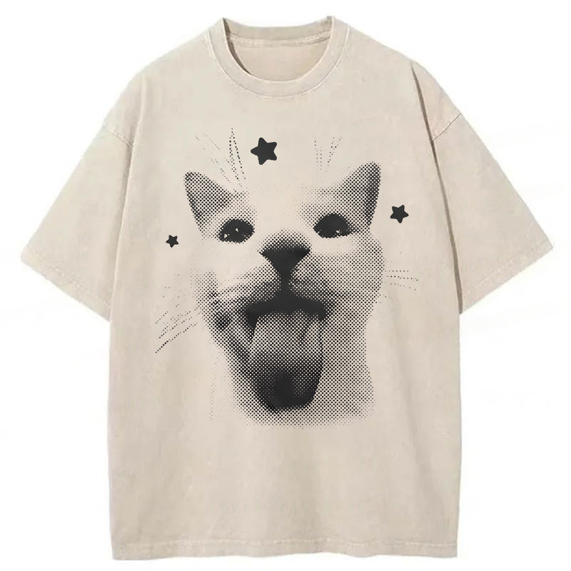 Funny Y2k Cat Washed Unisex Tee