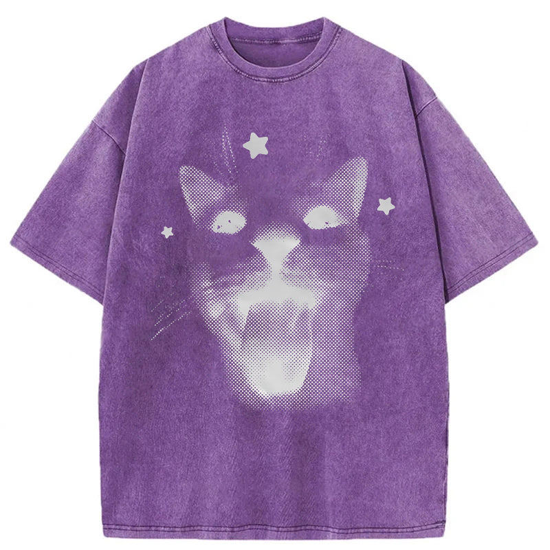 Funny Y2k Cat Washed Unisex Tee