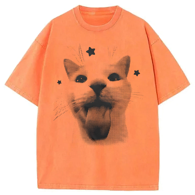 Funny Y2k Cat Washed Unisex Tee