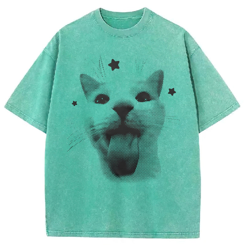 Funny Y2k Cat Washed Unisex Tee
