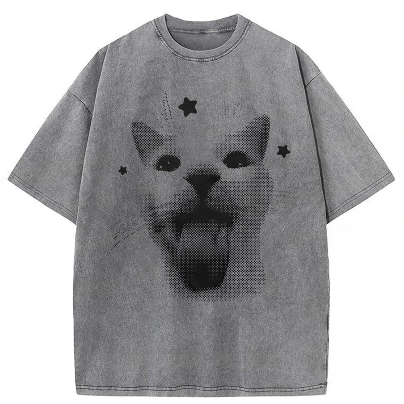 Funny Y2k Cat Washed Unisex Tee