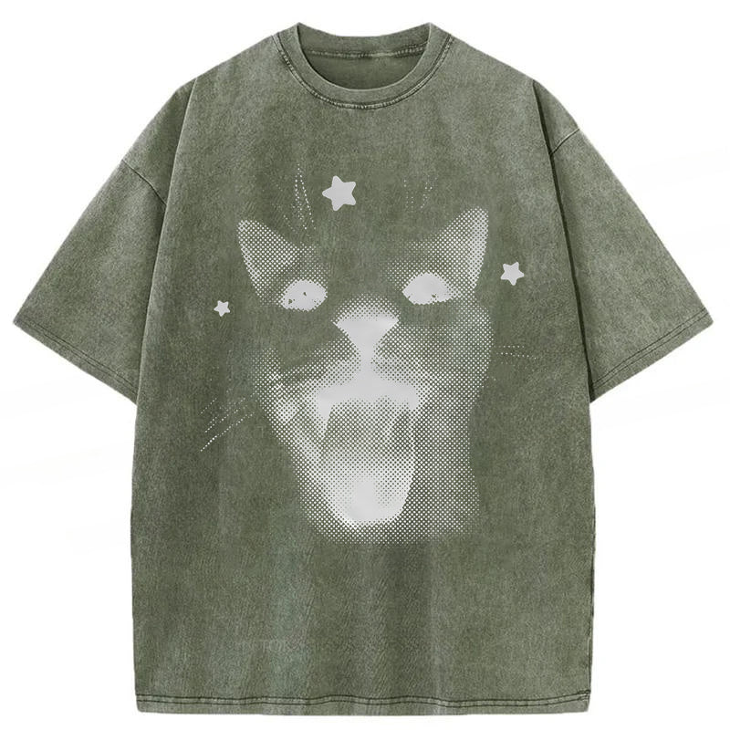 Funny Y2k Cat Washed Unisex Tee