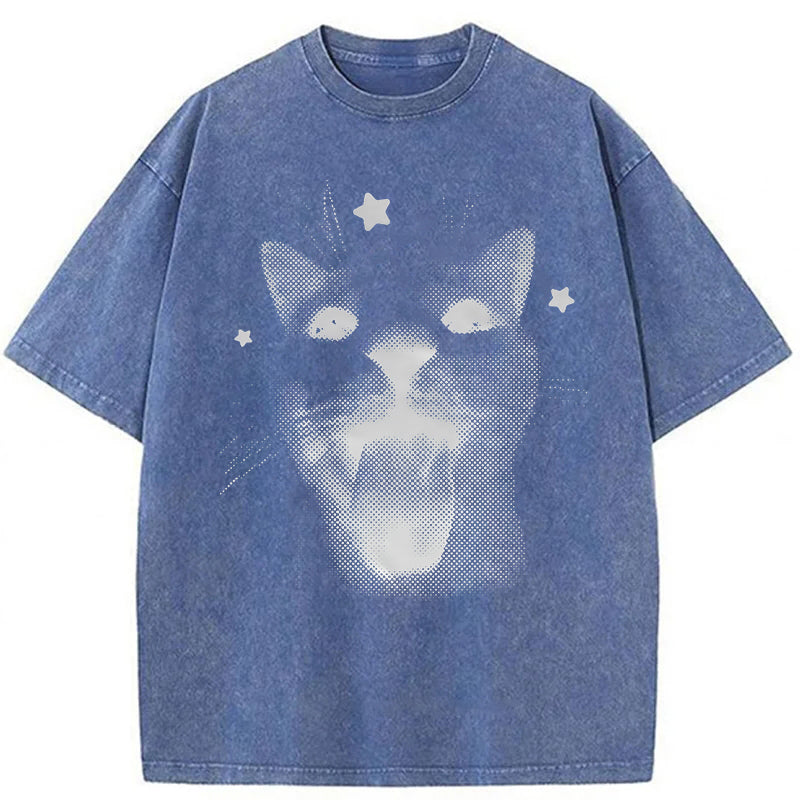 Funny Y2k Cat Washed Unisex Tee