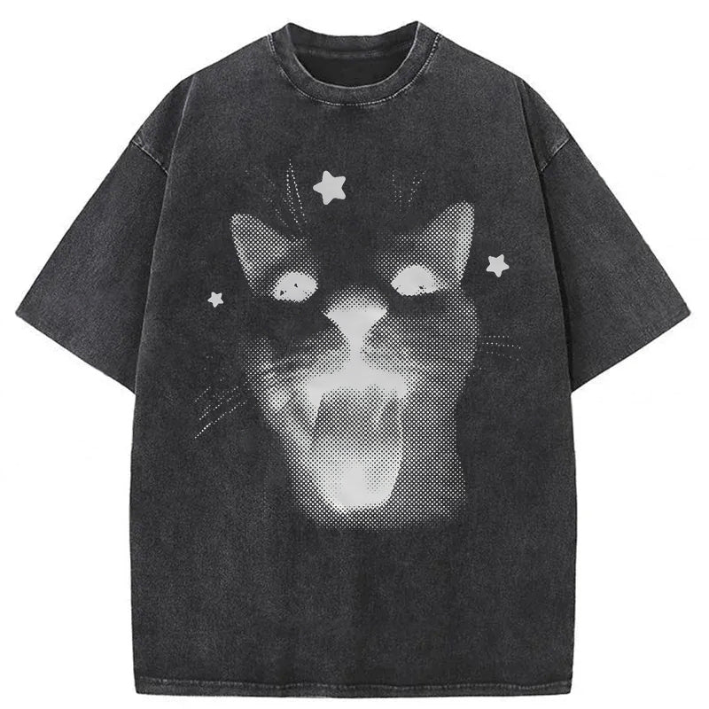 Funny Y2k Cat Washed Unisex Tee