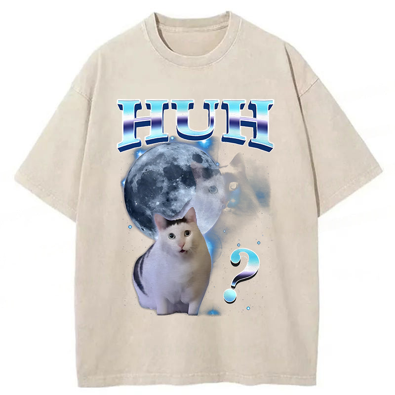 HUH Funny Dank Cat Meme Washed Unisex Tee