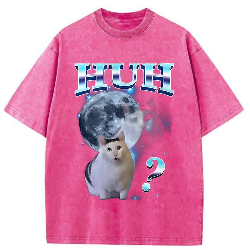 HUH Funny Dank Cat Meme Washed Unisex Tee