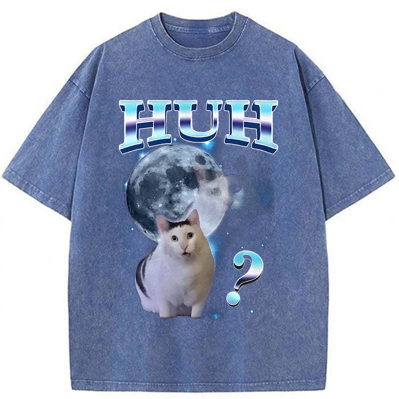HUH Funny Dank Cat Meme Washed Unisex Tee