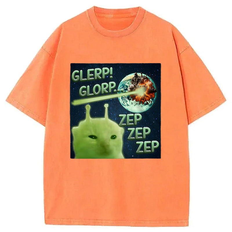 Glerp Glorp Funny Alien Cat Meme Washed Unisex Tee